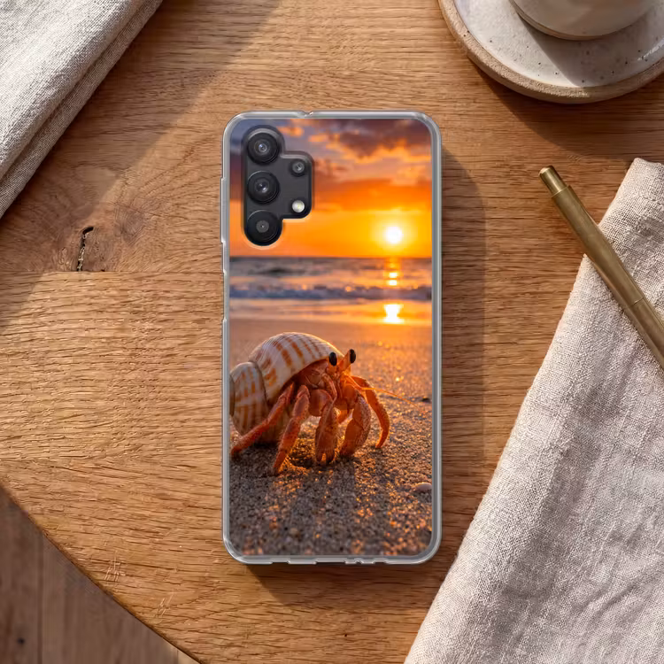 Kreeft - Strand - Natuur - Zonsondergang - Oranje Telefoonhoesje Samsung Galaxy A32 5G klein -sfeer1