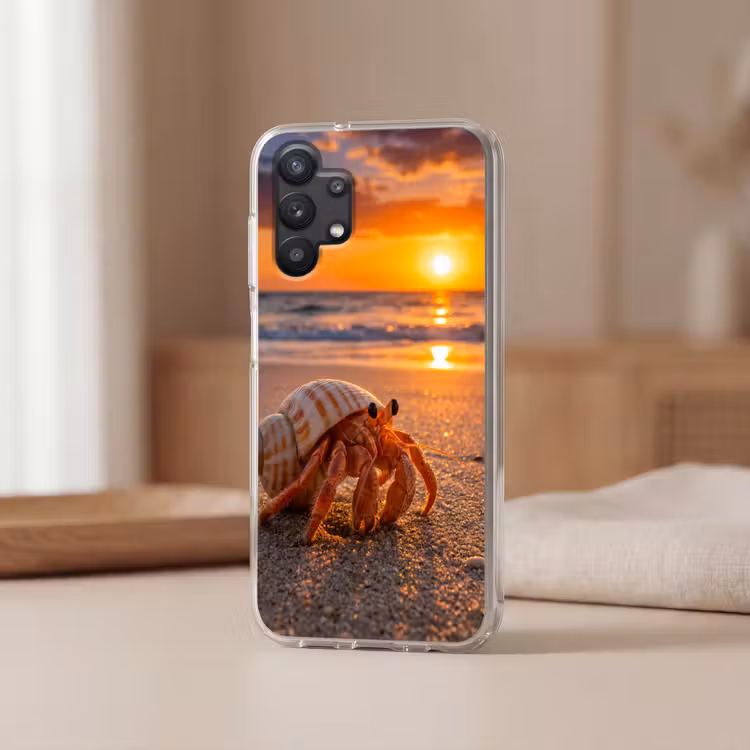 Kreeft - Strand - Natuur - Zonsondergang - Oranje Telefoonhoesje Samsung Galaxy A32 5G klein -sfeer2