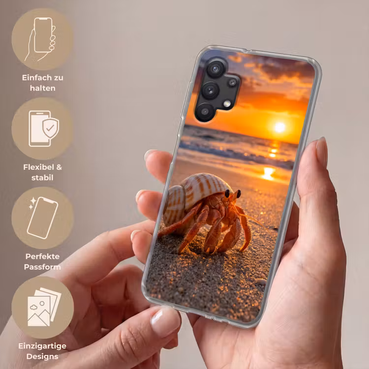 Kreeft - Strand - Natuur - Zonsondergang - Oranje Telefoonhoesje Samsung Galaxy A32 5G klein -sfeer3_DE