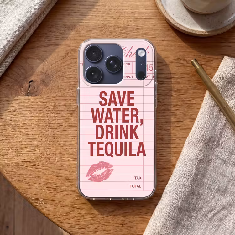 Humor - Drank - Tekst - Roze Telefoonhoesje iPhone 17 Pro klein -sfeer1