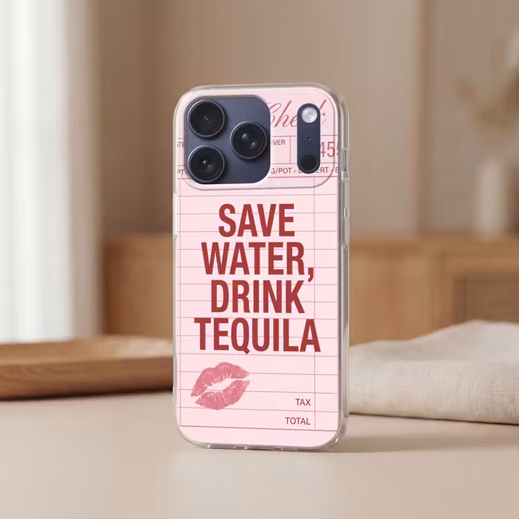 Humor - Drank - Tekst - Roze Telefoonhoesje iPhone 17 Pro klein -sfeer2