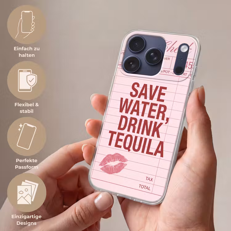Humor - Drank - Tekst - Roze Telefoonhoesje iPhone 17 Pro klein -sfeer3_DE