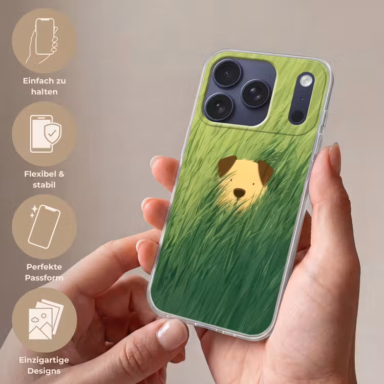 Hondje - Gras - Oren - Bruin Telefoonhoesje iPhone 17 Pro klein -sfeer3_DE