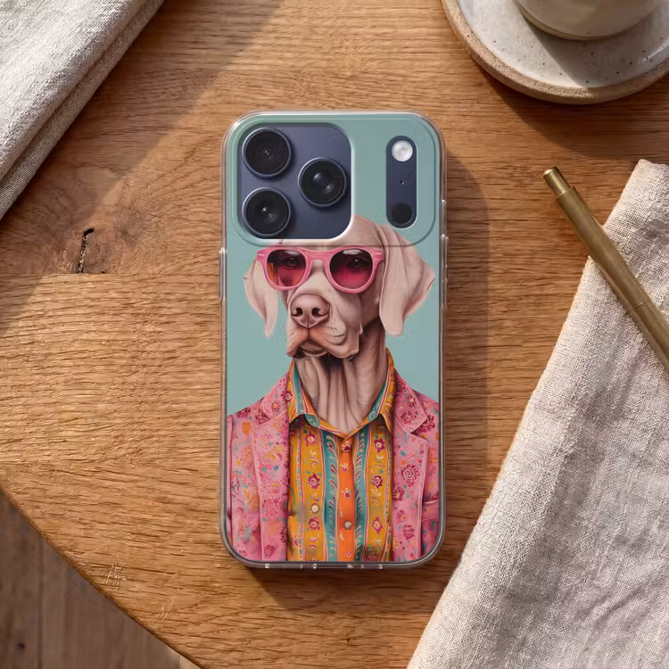 Hond - Overhemd - Bloemen - Bril Telefoonhoesje iPhone 17 Pro klein -sfeer1