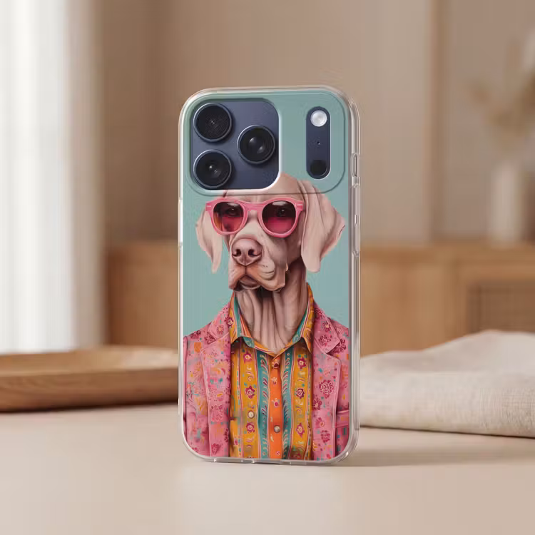 Hond - Overhemd - Bloemen - Bril Telefoonhoesje iPhone 17 Pro klein -sfeer2