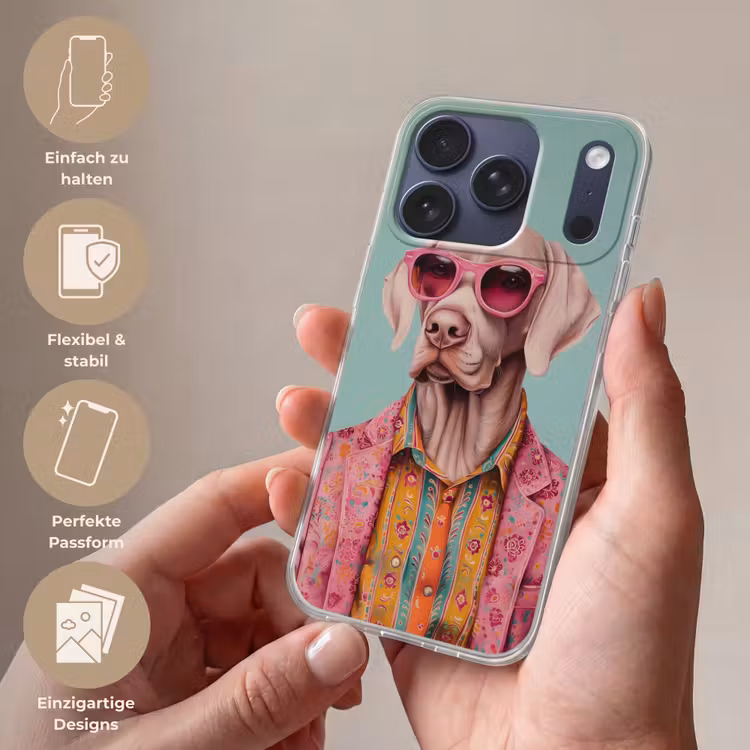 Hond - Overhemd - Bloemen - Bril Telefoonhoesje iPhone 17 Pro klein -sfeer3_DE