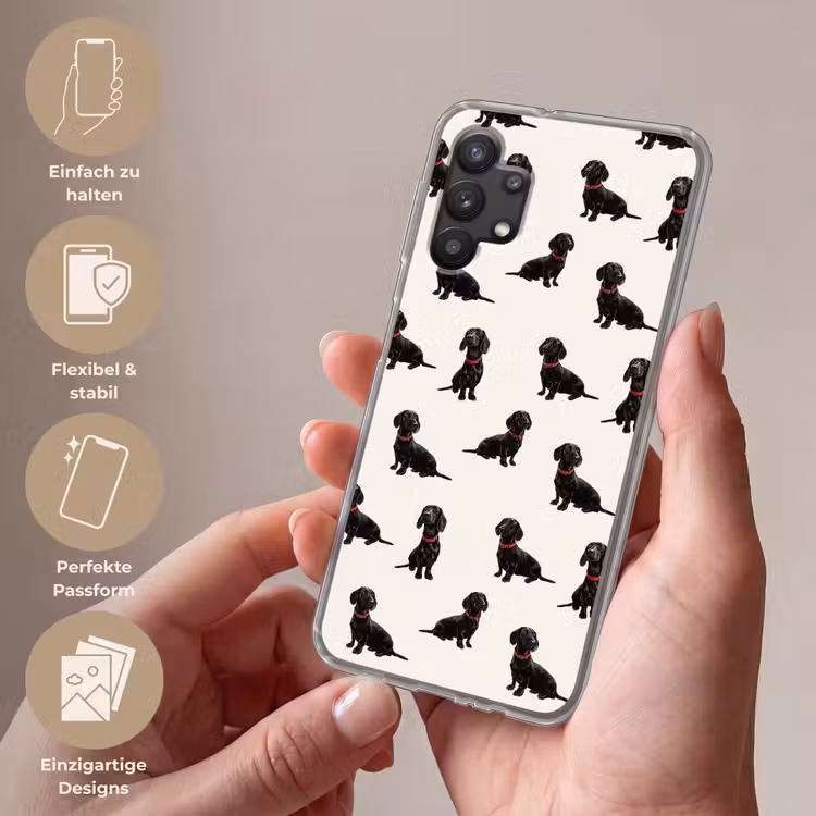 Hond - Patroon - Zwart Telefoonhoesje Samsung Galaxy A32 5G klein 346 -sfeer3_DE