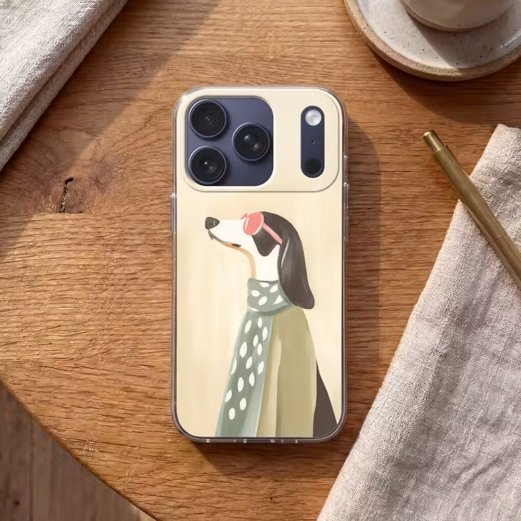 Hond - Zonnebril - Sjaal Telefoonhoesje iPhone 17 Pro klein -sfeer1