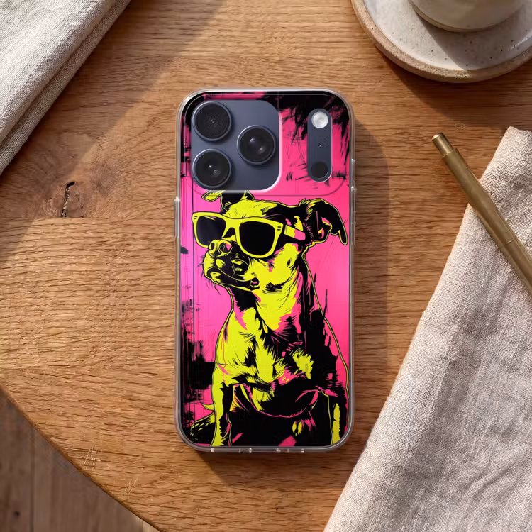 Hond - Zonnebril - Roze - Art Telefoonhoesje iPhone 17 Pro klein -sfeer1