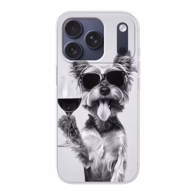 Hondje - Wijnglas - Zonnebril - Enthousiast Telefoonhoesje iPhone 17 Pro klein -3d