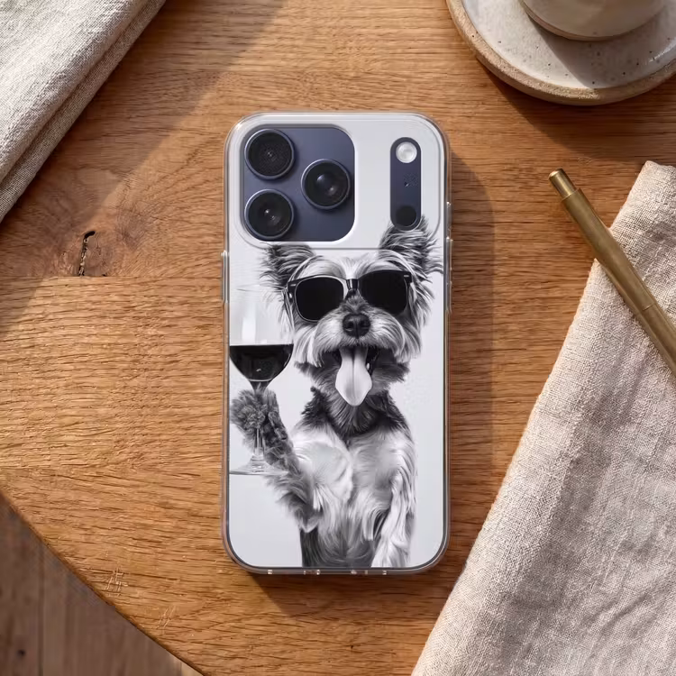 Hondje - Wijnglas - Zonnebril - Enthousiast Telefoonhoesje iPhone 17 Pro klein -sfeer1