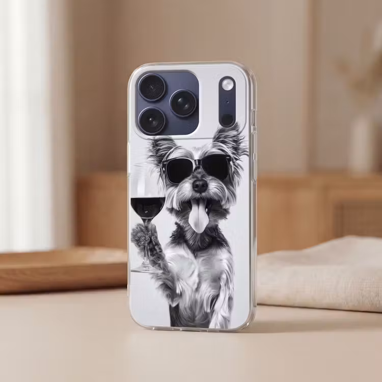 Hondje - Wijnglas - Zonnebril - Enthousiast Telefoonhoesje iPhone 17 Pro klein -sfeer2