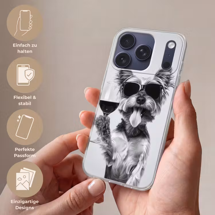 Hondje - Wijnglas - Zonnebril - Enthousiast Telefoonhoesje iPhone 17 Pro klein -sfeer3_DE
