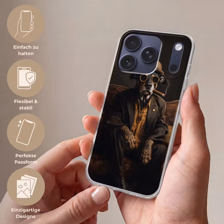 Hond - Sigaar - Hoed - Pak Telefoonhoesje iPhone 17 Pro klein -sfeer3_DE