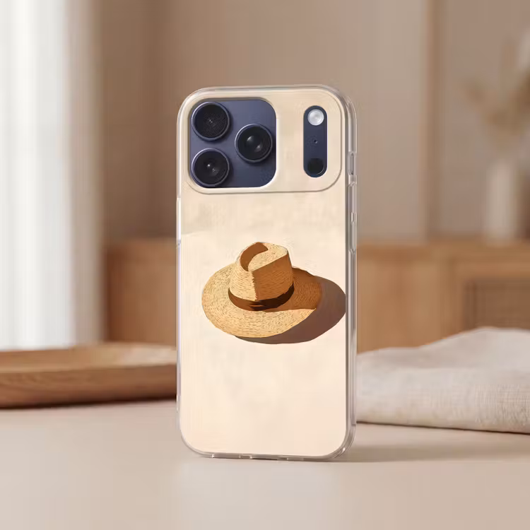 Hoed - Minimalistisch - Schaduw - Beige Telefoonhoesje iPhone 17 Pro klein -sfeer2