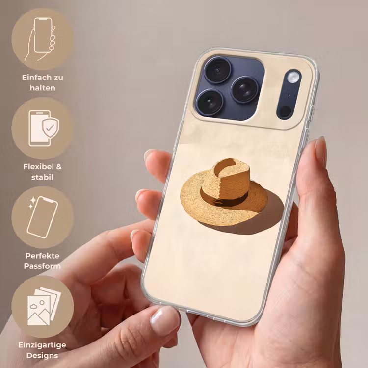 Hoed - Minimalistisch - Schaduw - Beige Telefoonhoesje iPhone 17 Pro klein -sfeer3_DE