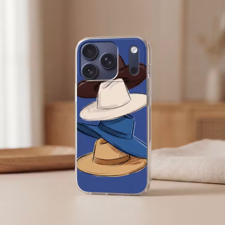 Hoeden - Gestapeld - Mode - Kleurrijk - Illustratie Telefoonhoesje iPhone 17 Pro klein -sfeer2