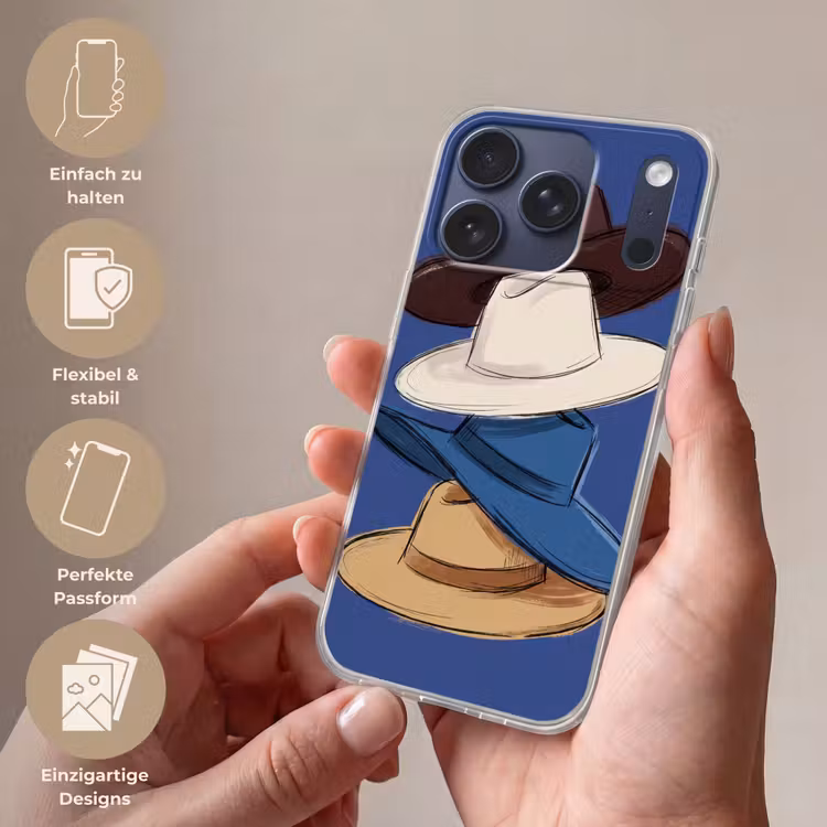 Hoeden - Gestapeld - Mode - Kleurrijk - Illustratie Telefoonhoesje iPhone 17 Pro klein -sfeer3_DE