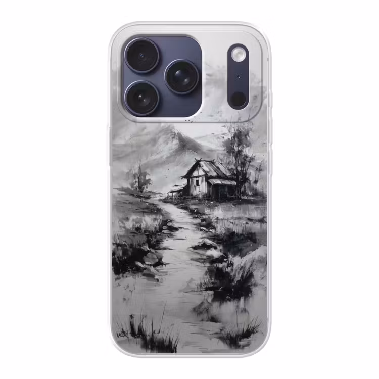 Hut - Grijs - Bergen - Mistig Telefoonhoesje iPhone 17 Pro klein -3d