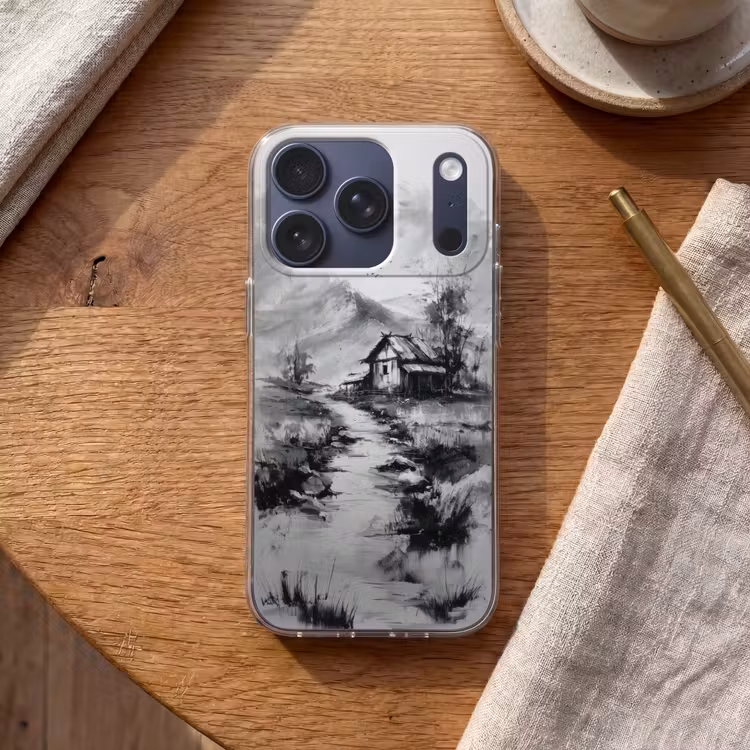 Hut - Grijs - Bergen - Mistig Telefoonhoesje iPhone 17 Pro klein -sfeer1