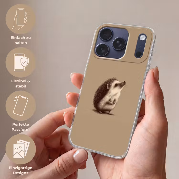 Egel - Snuitje - Bruin - Stekels Telefoonhoesje iPhone 17 Pro klein -sfeer3_DE