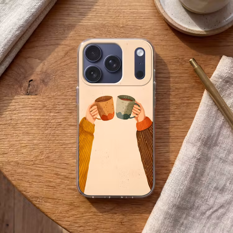 Illustratie - Mokken - Proosten - Bruin Telefoonhoesje iPhone 17 Pro klein -sfeer1