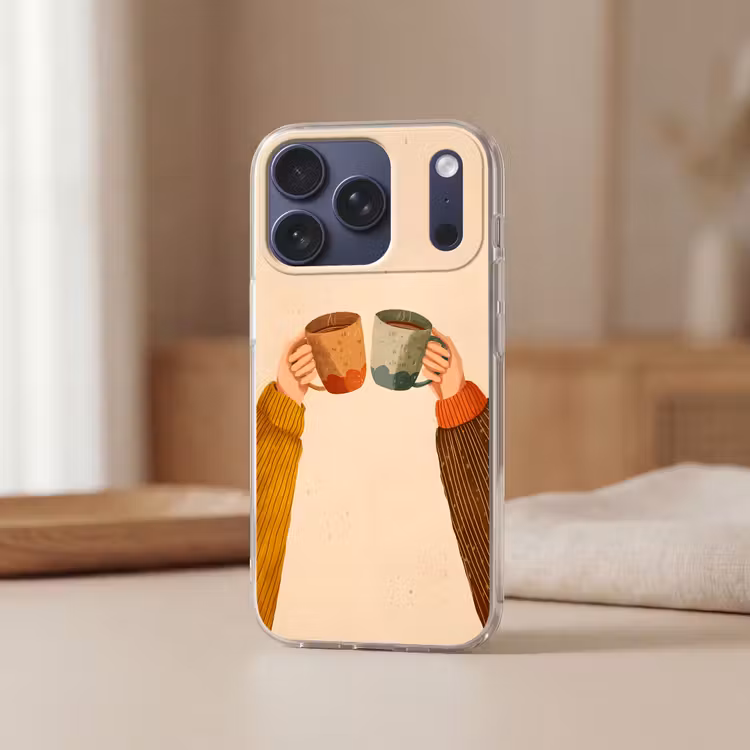 Illustratie - Mokken - Proosten - Bruin Telefoonhoesje iPhone 17 Pro klein -sfeer2