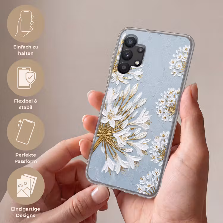 Illustratie - Bloemen - Blauw Telefoonhoesje Samsung Galaxy A32 5G klein -sfeer3_DE