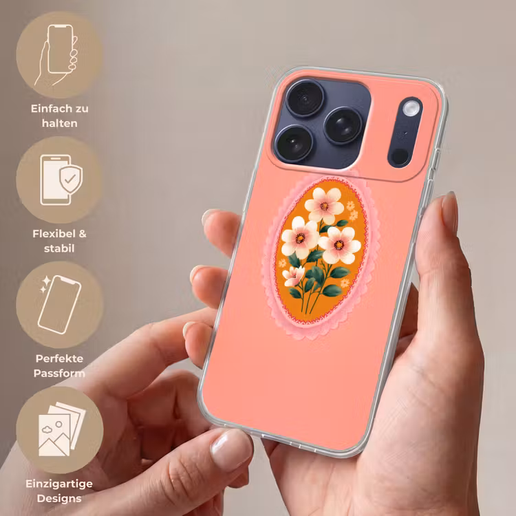 Illustratie - Bloemen - Rand - Roze Telefoonhoesje iPhone 17 Pro klein -sfeer3_DE
