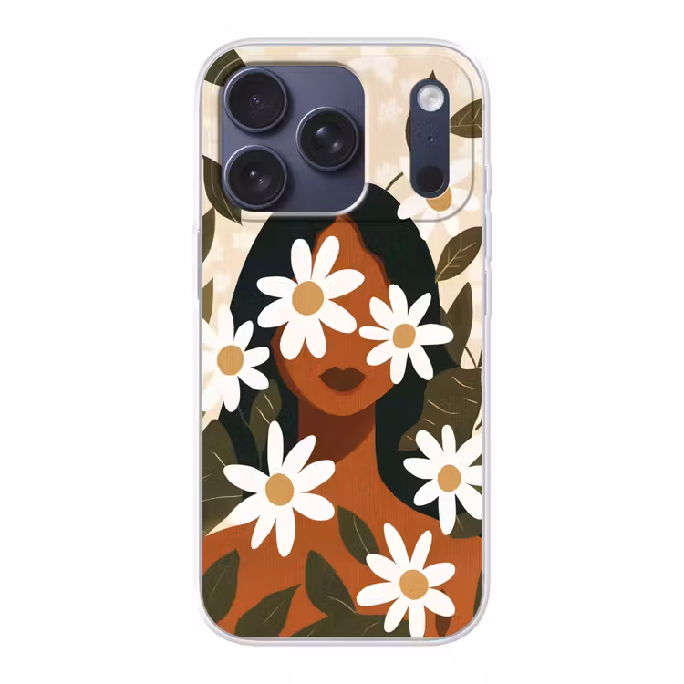 Illustratie - Vrouw - Madeliefjes - Wit Telefoonhoesje iPhone 17 Pro klein -3d