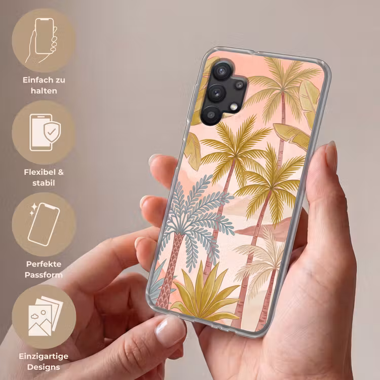 Illustratie - Palmbomen - Kleurrijk Telefoonhoesje Samsung Galaxy A32 5G klein -sfeer3_DE