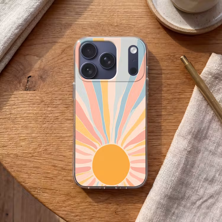 Illustratie - Zon - Pastelkleuren Telefoonhoesje iPhone 17 Pro klein -sfeer1