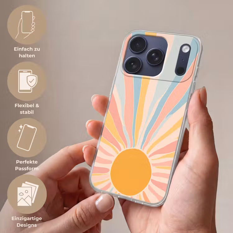 Illustratie - Zon - Pastelkleuren Telefoonhoesje iPhone 17 Pro klein -sfeer3_DE