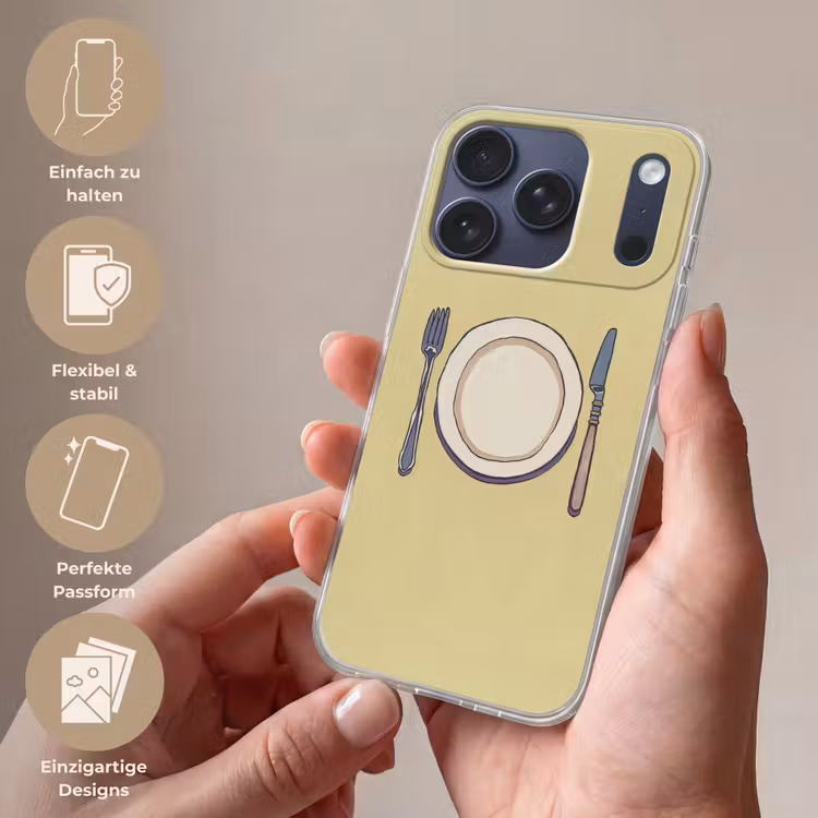 Illustratie - Bord - Bestek - Beige Telefoonhoesje iPhone 17 Pro klein -sfeer3_DE