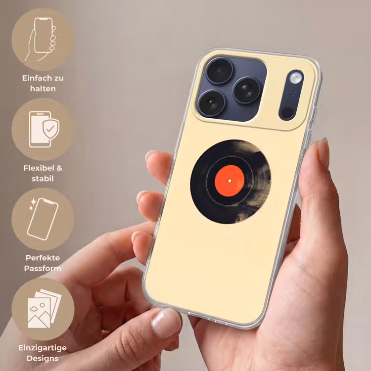 Illustratie - Vinylplaat - Beige - Vintage Telefoonhoesje iPhone 17 Pro klein -sfeer3_DE