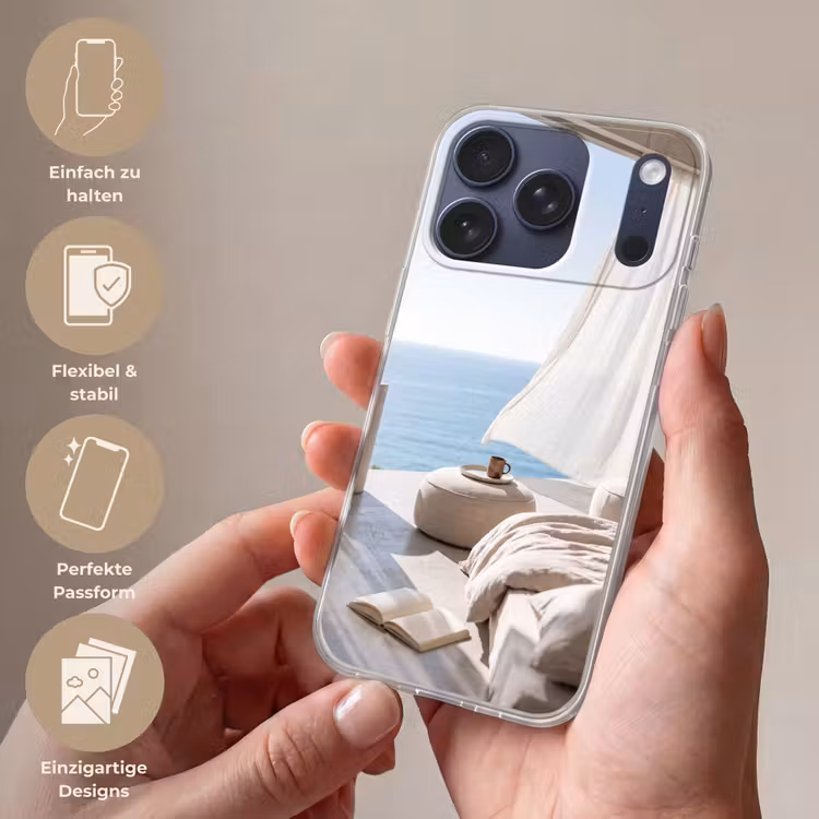 Interieur - Zeezicht - Modern - Rust - Beige Telefoonhoesje iPhone 17 Pro klein -sfeer3_DE