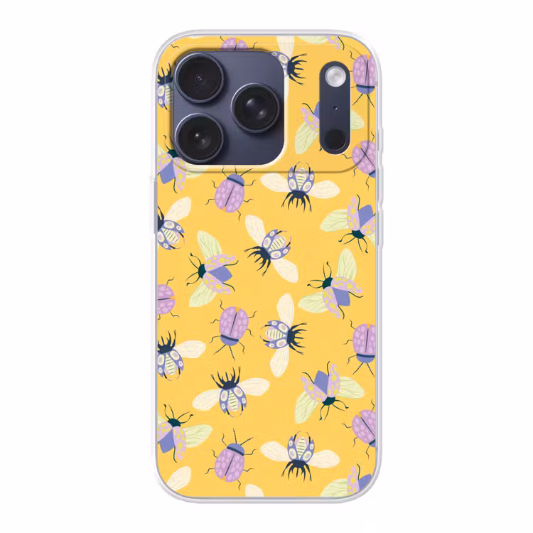 Insecten - Patroon - Geel - Paars - Kleurrijk Telefoonhoesje iPhone 17 Pro klein -3d