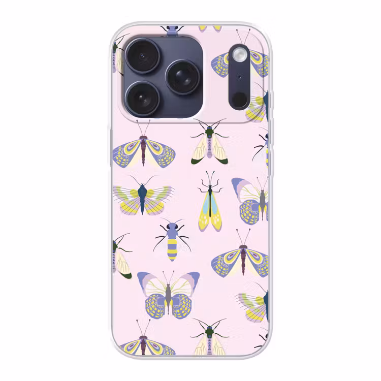 Insecten - Vlinders - Patroon - Roze - Kleurrijk Telefoonhoesje iPhone 17 Pro klein -3d