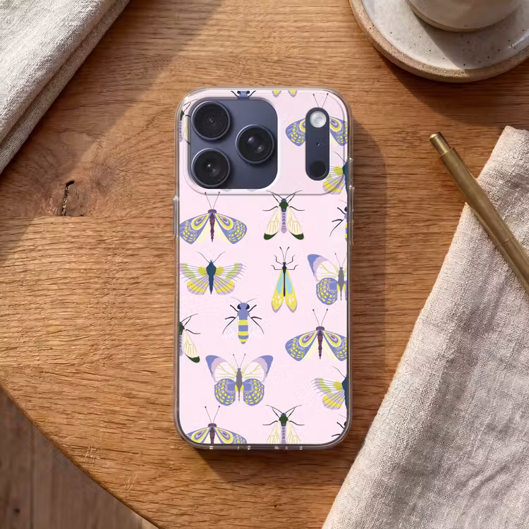 Insecten - Vlinders - Patroon - Roze - Kleurrijk Telefoonhoesje iPhone 17 Pro klein -sfeer1