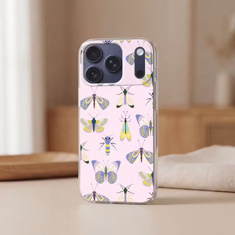 Insecten - Vlinders - Patroon - Roze - Kleurrijk Telefoonhoesje iPhone 17 Pro klein -sfeer2