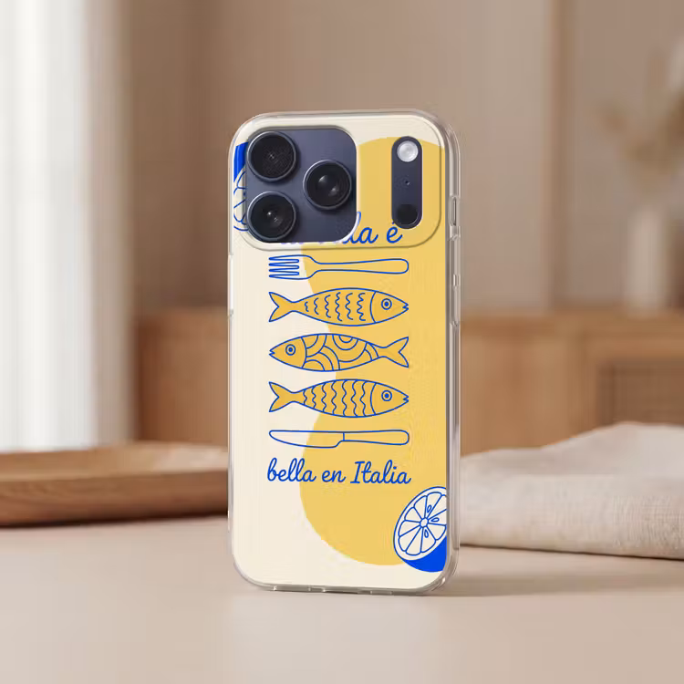 Italië - Eten - Citroen - Vis - Grafisch Telefoonhoesje iPhone 17 Pro klein -sfeer2