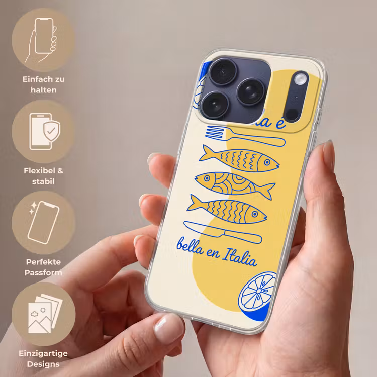 Italië - Eten - Citroen - Vis - Grafisch Telefoonhoesje iPhone 17 Pro klein -sfeer3_DE