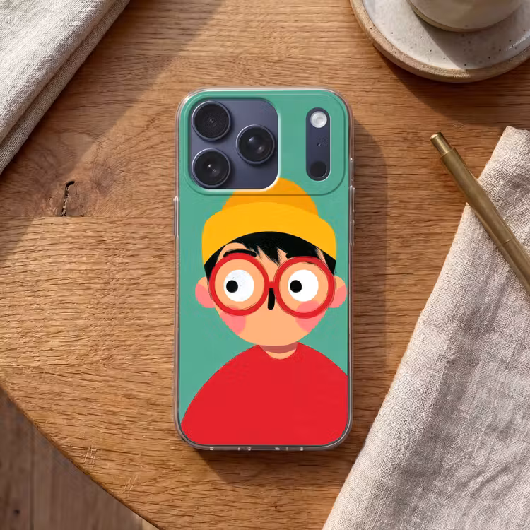 Jongen - Cartoon - Bril - Muts Telefoonhoesje iPhone 17 Pro klein -sfeer1