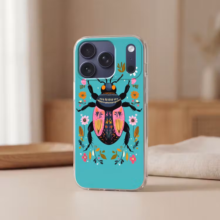 Kever - Bloemmotieven - Turquoise - Bladeren Telefoonhoesje iPhone 17 Pro klein -sfeer2