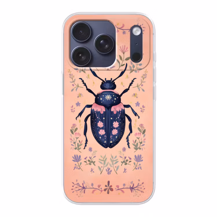 Kever - Donkerblauw - Bloemen - Sierlijk Telefoonhoesje iPhone 17 Pro klein -3d