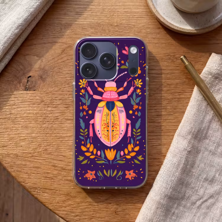Kever - Felgekleurd - Bloemen - Bladeren Telefoonhoesje iPhone 17 Pro klein -sfeer1
