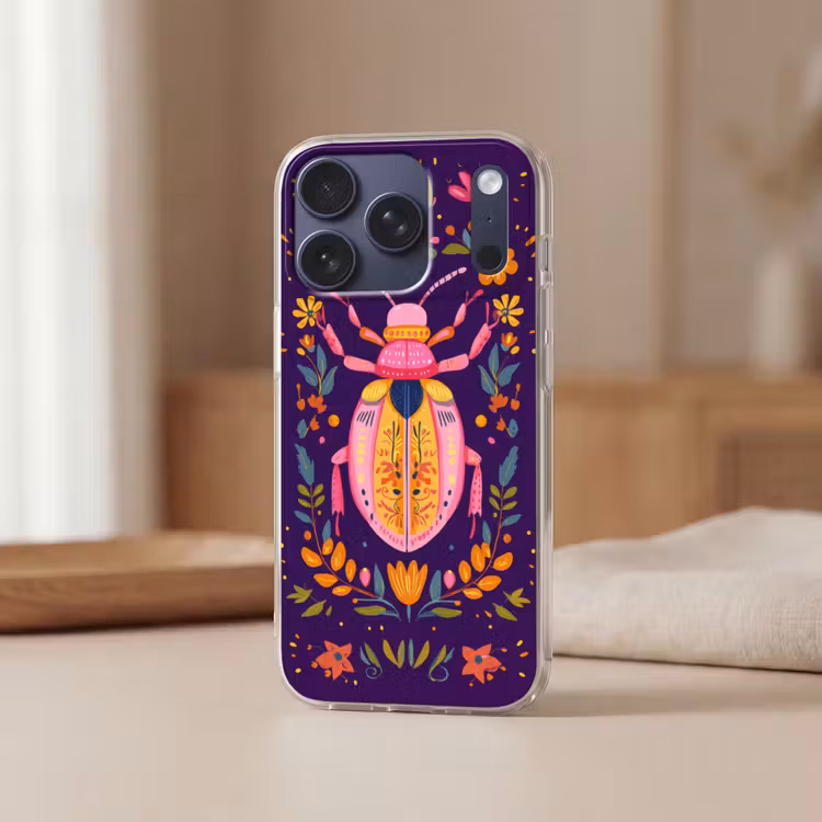 Kever - Felgekleurd - Bloemen - Bladeren Telefoonhoesje iPhone 17 Pro klein -sfeer2