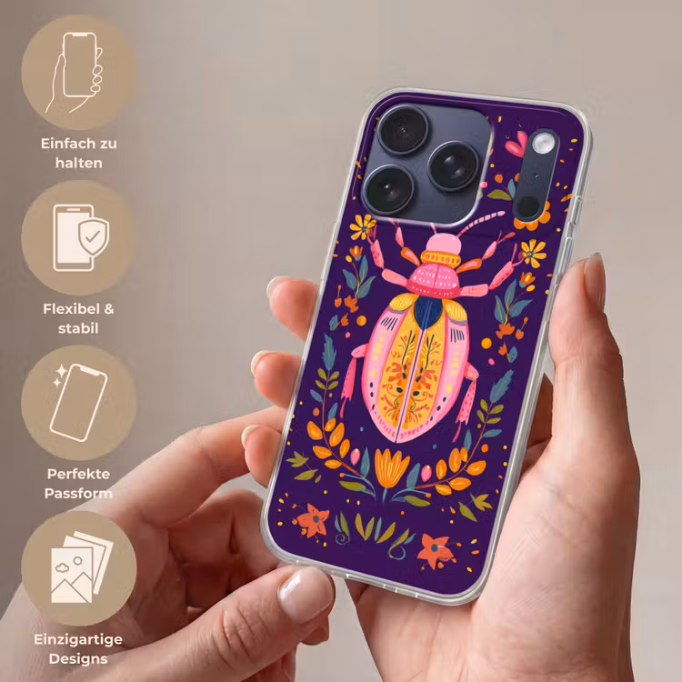 Kever - Felgekleurd - Bloemen - Bladeren Telefoonhoesje iPhone 17 Pro klein -sfeer3_DE