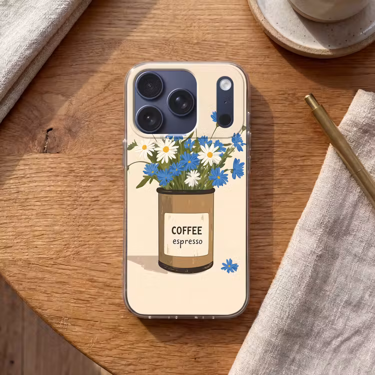Coffee - Blik - Minimalistisch - Bloemen Telefoonhoesje iPhone 17 Pro klein -sfeer1