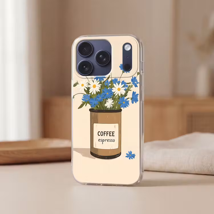 Coffee - Blik - Minimalistisch - Bloemen Telefoonhoesje iPhone 17 Pro klein -sfeer2